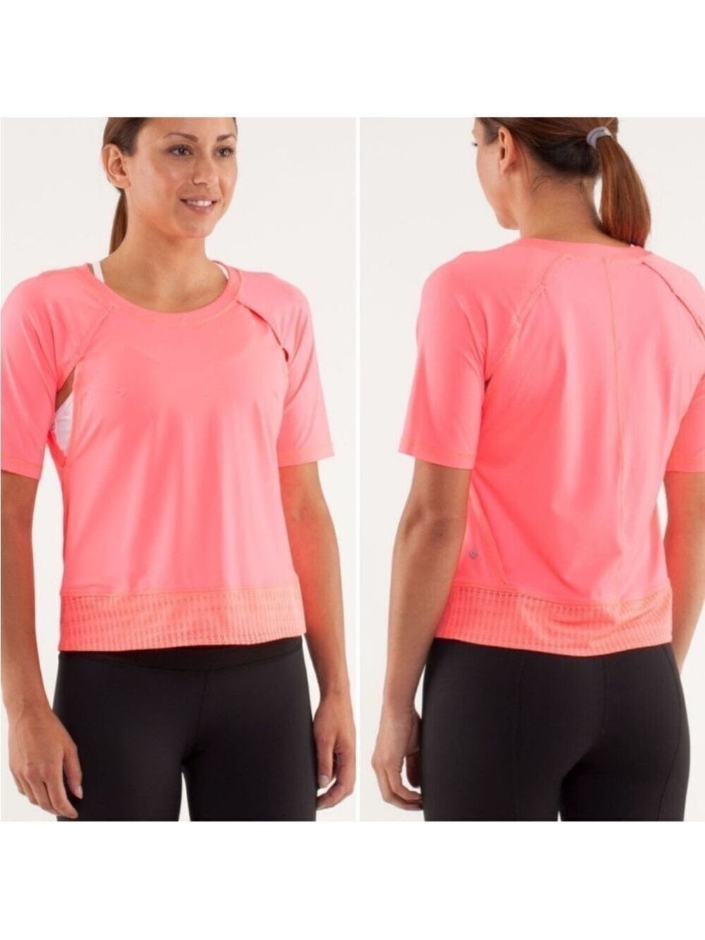 Lululemon Sun Runner Short Sleeve Top Open Arm Vents Flashlight Pink Coral 12
